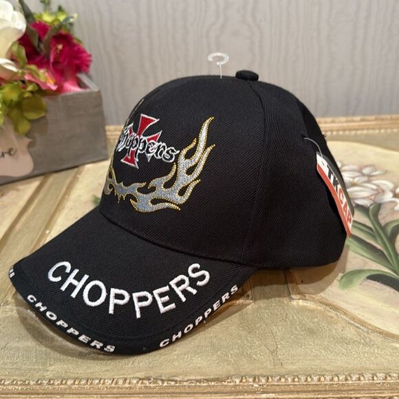 Choppers Flames Embroidered Cap Hat Adjustable Black NWT - Picture 13 of 14